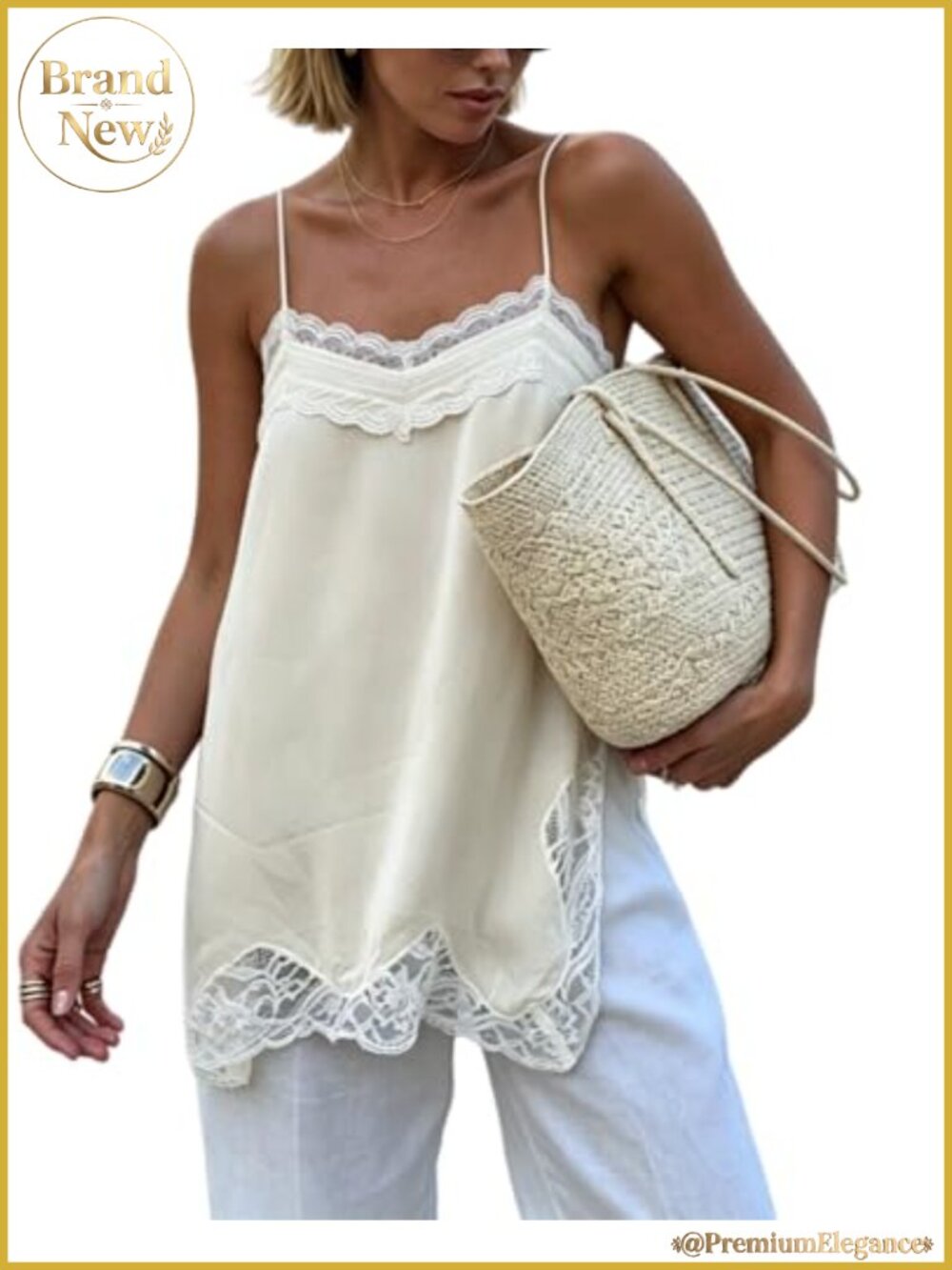 Y2k Chiffon Lace Trim Cami Top Side Split Spaghetti Strap Summer Tank